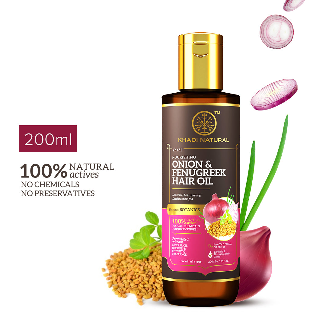 Khadi Natural Onion & Fenugreek Hair Oil - Mineral Oil, Silicones, Synthetic Fragrance Free-200 ml (BUY2GET2)