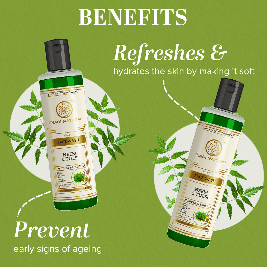 Khadi Natural Neem & Tulsi Face Wash-210 ml (Buy 4 products in Rs.599)