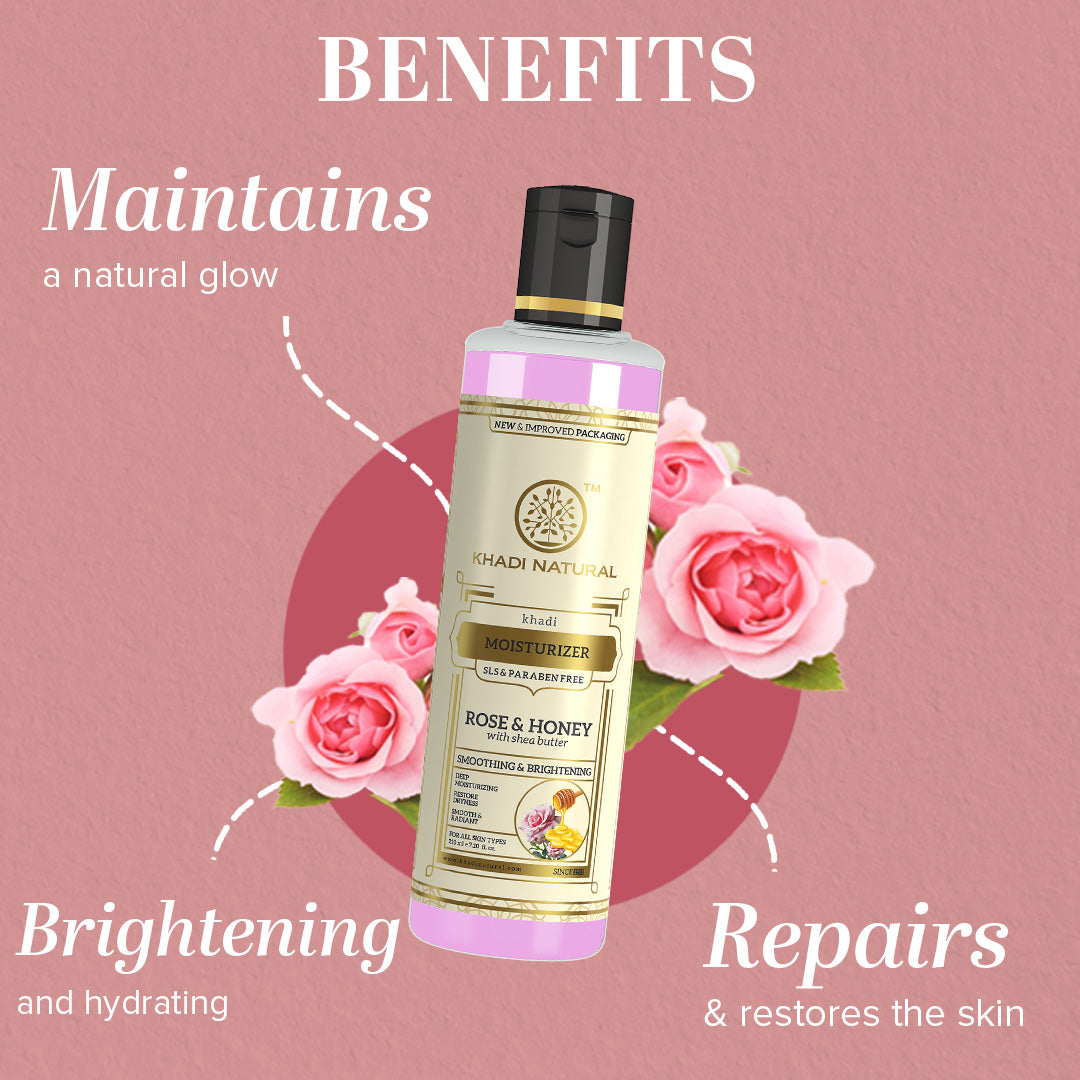 Khadi Natural Rose & Honey Moisturiser Sls & Paraben Free 210 ml (Buy 3 Products & Get Rs.300 Off)