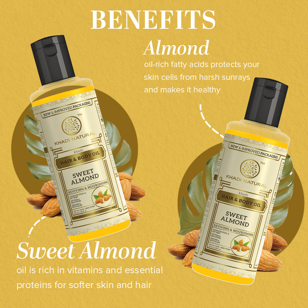 Khadi Natural Sweet Almond Hair & Body Oil - 100 ml (BUY2GET2)