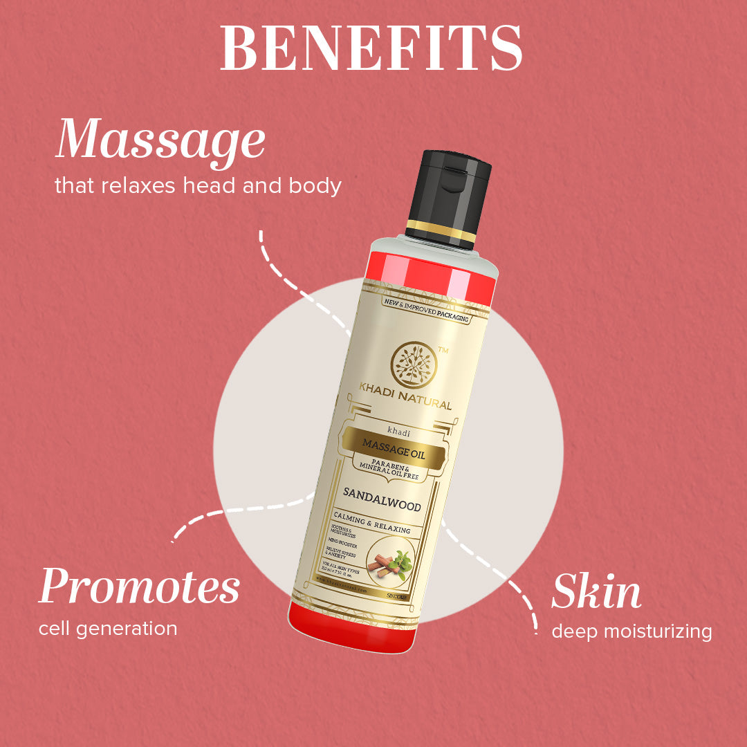 Khadi Natural Sandalwood Massage Oil- Without Mineral Oil-210 ml (Buy 3 Products & Get Rs.300 Off)