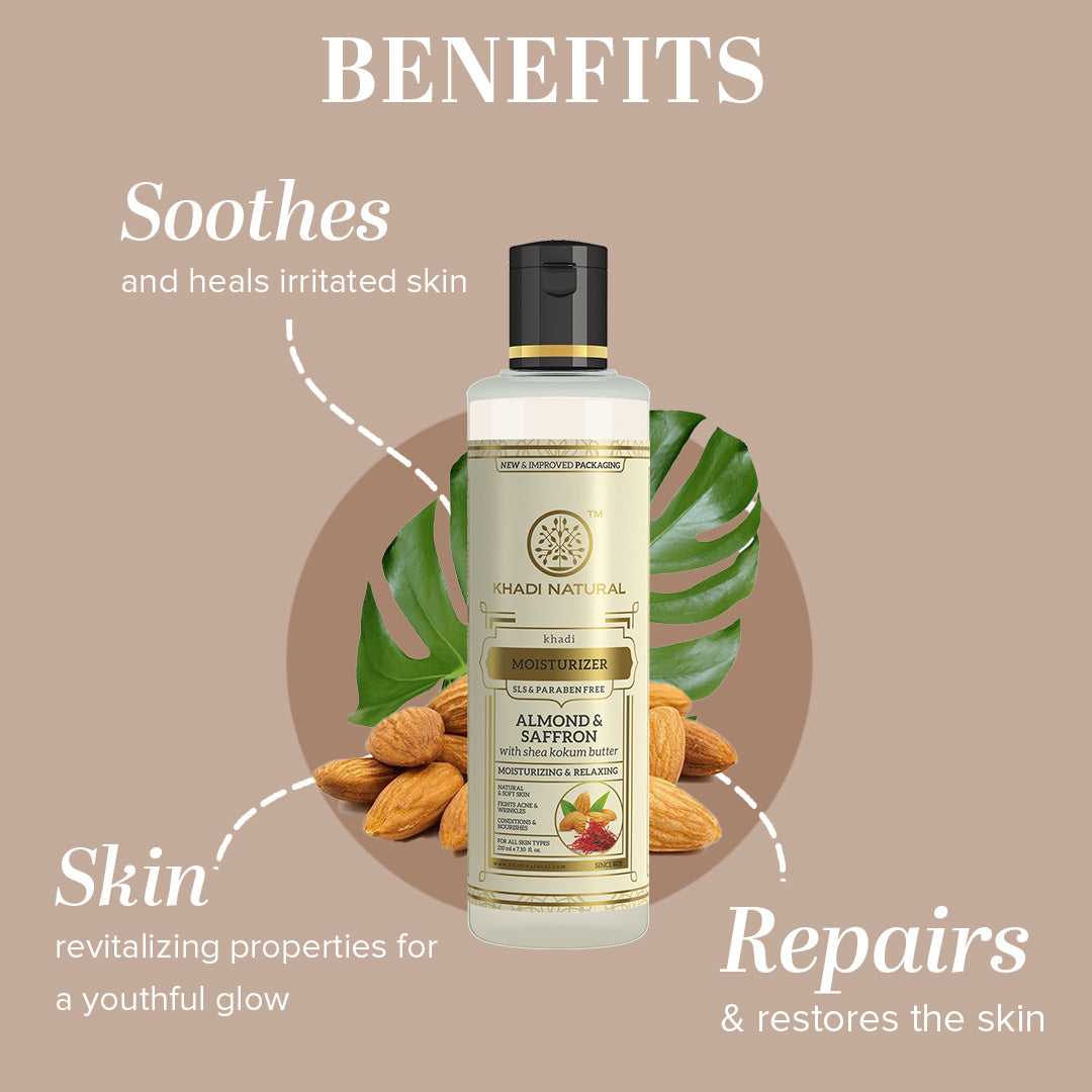 Khadi Natural Almond & Saffron Moisturizer- Sls &  Paraben Free-210 ml (Buy 3 Products & Get Rs.300 Off)