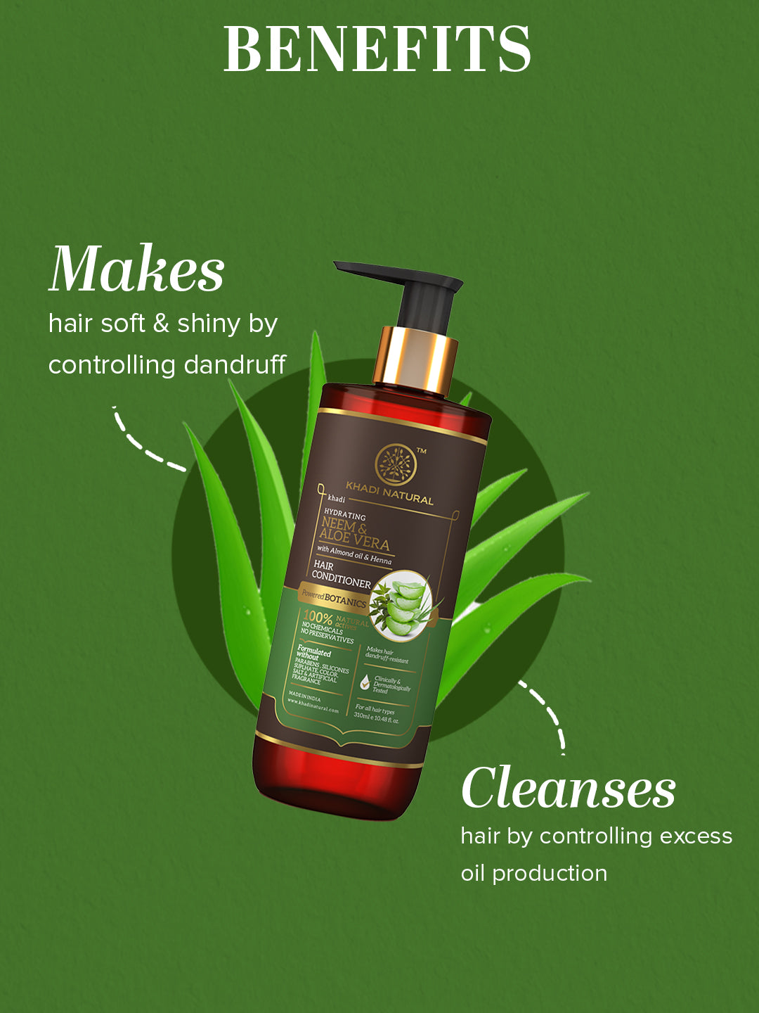 Khadi Natural Neem & Aloe Vera Hair Conditioner - Paraben, Silicones, Sulphate, Color, Salt & Artificial Fragrance Free-310 ml