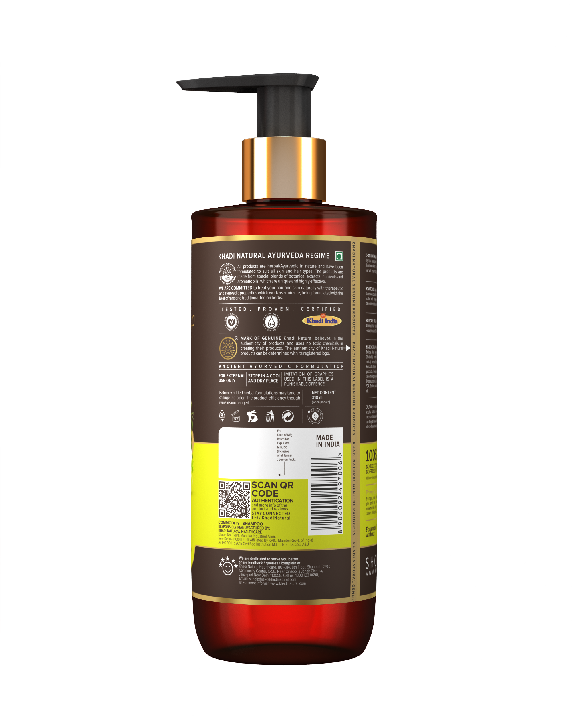 Khadi Natural Amla & Bhringraj Hair Cleanser - Parabens, Silicones, Sulphate, Color, Salt & Artificial Fragrance Free-310 ml