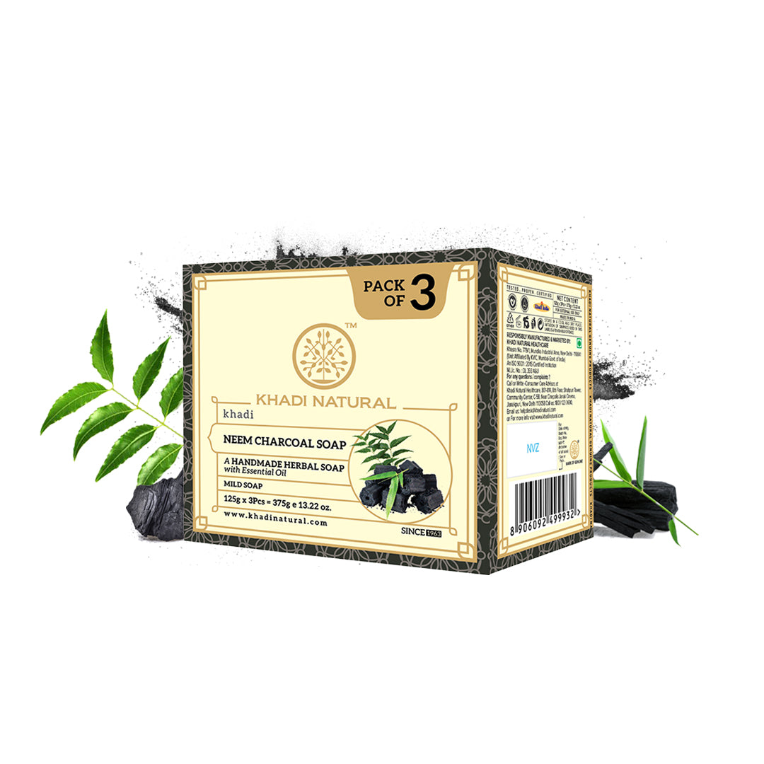 Khadi Natural Herbal Neem Charcoal Soap 125 g (Pack Of 3) (Buy 3 Products & Get Rs.300 Off)