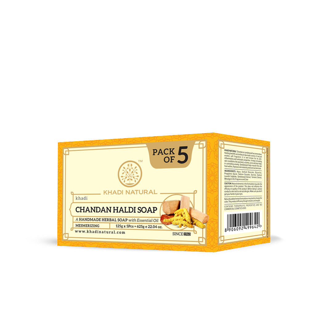 Khadi Natural Chandan Haldi Soap Value Pack of 5 (Buy 7 Products & Get Rs.700 Off)