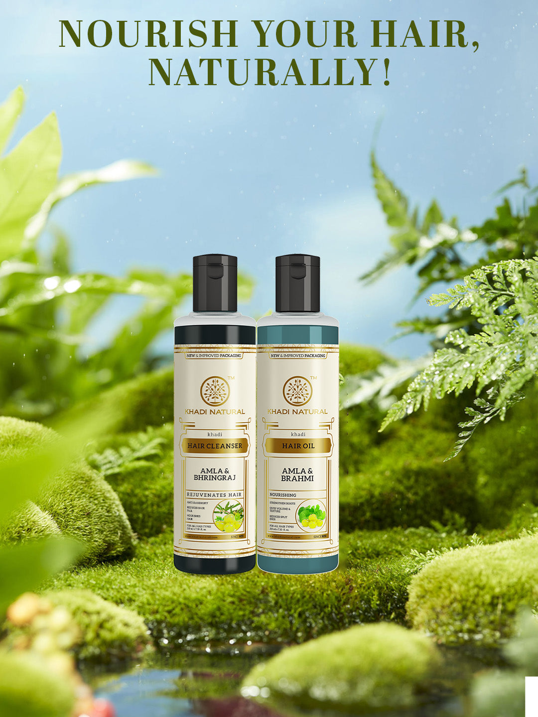 Khadi Natural Amla & Bhringraj Sls & Paraben Free Cleanser + Amla & Brahmi Hair Oil (210 ml Each, Pack of 2) (BUY2GET2)