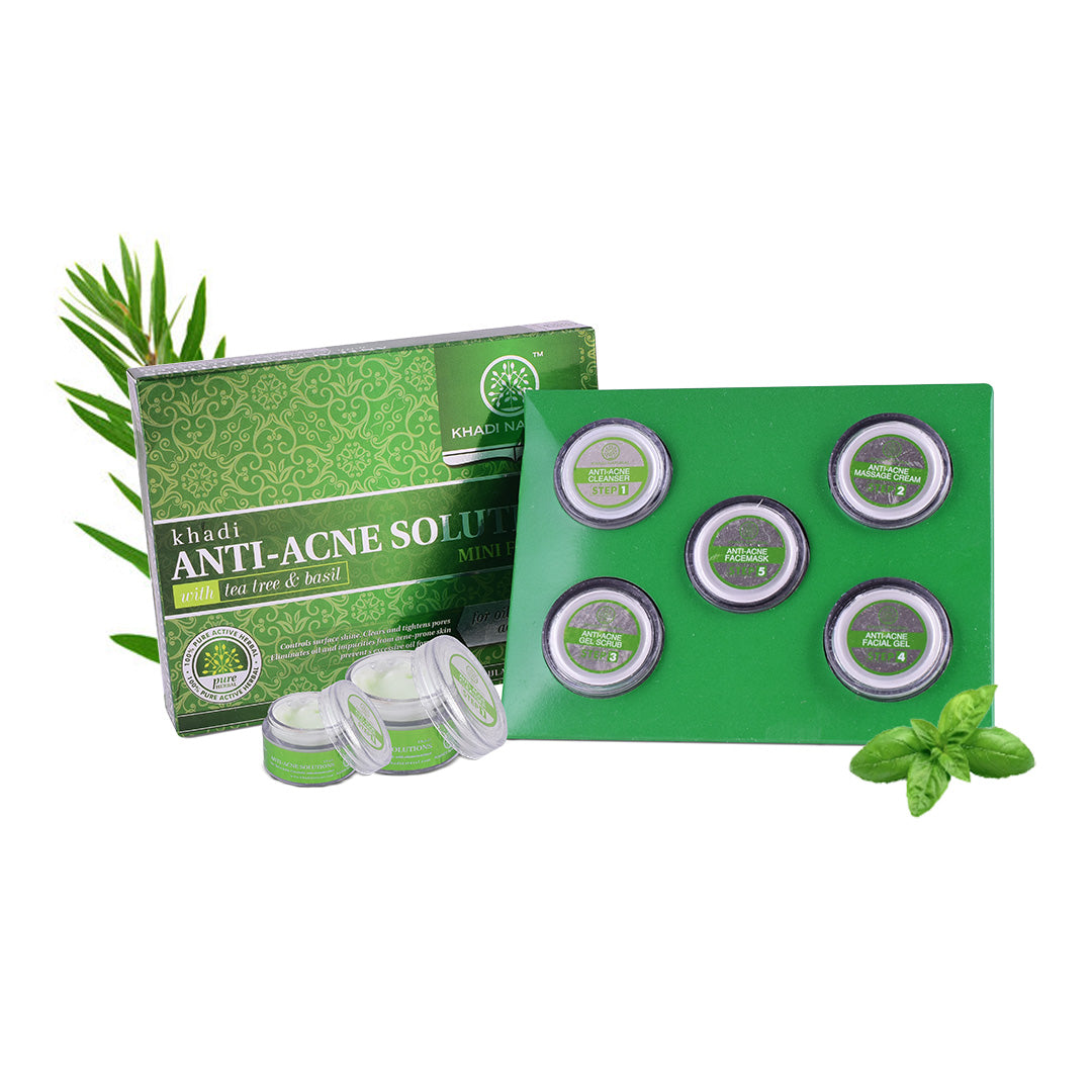 Khadi Natural Anti-Acne Solutions Mini Facial Kit (With Tea Tree & Basil) (BUY2GET2)