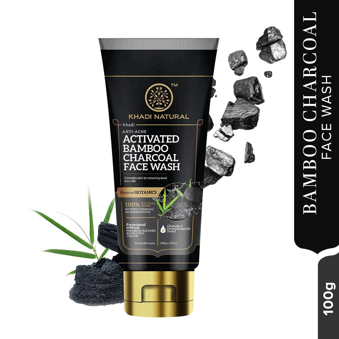 Khadi Natural Activated Bamboo Charcoal Face Wash - 100 gm (Buy 4 products in Rs.599)