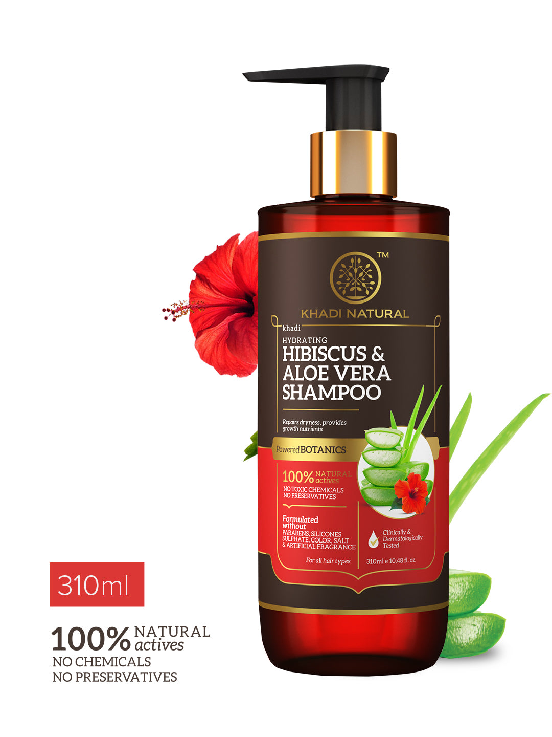 Khadi Natural Hibiscus & Aloe Vera Hair Cleanser - Parabens, Silicones, Sulphate, Color, Salt & Artificial Fragrance Free-310 ml