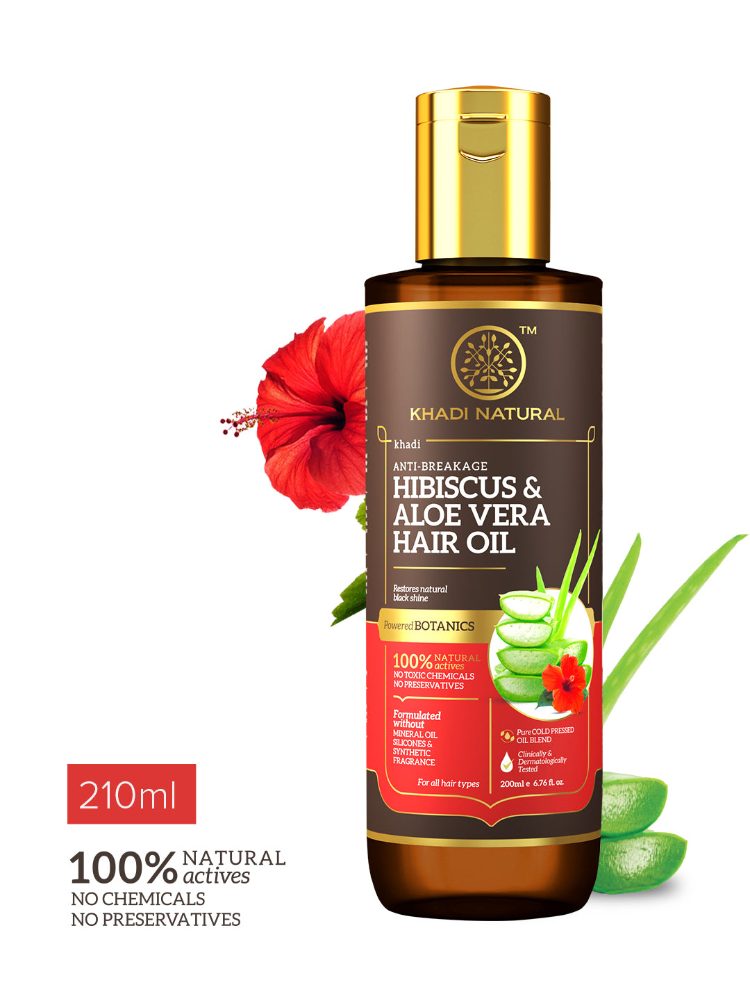 Khadi Natural Hibiscus & Aloe Vera Hair Oil - Mineral Oil, Silicones, Synthetic Fragrance Free-200 ml