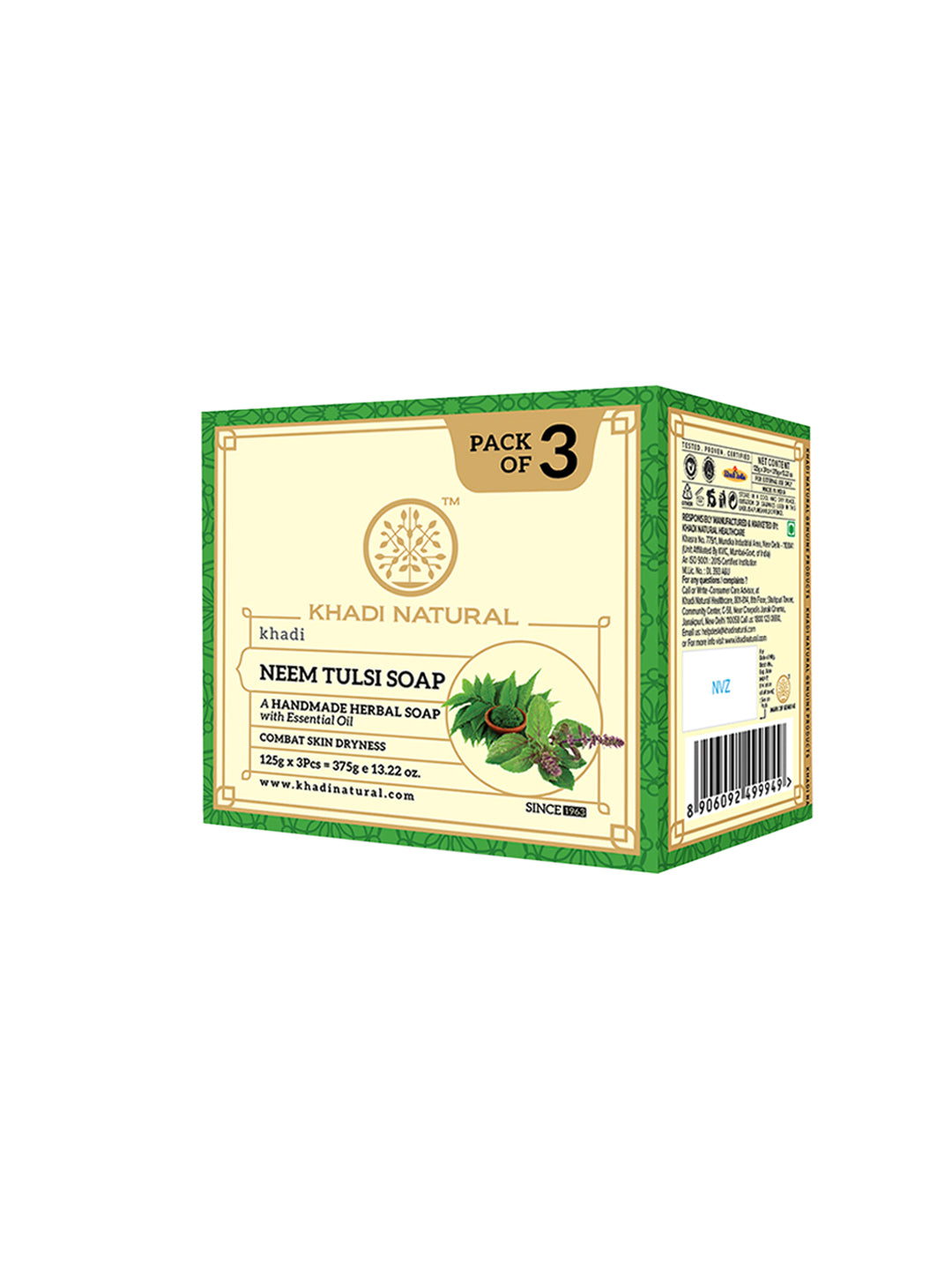 Khadi Natural Herbal Neem Tulsi Soap (Pack Of 3) (Buy 5 Products & Save Rs.500)