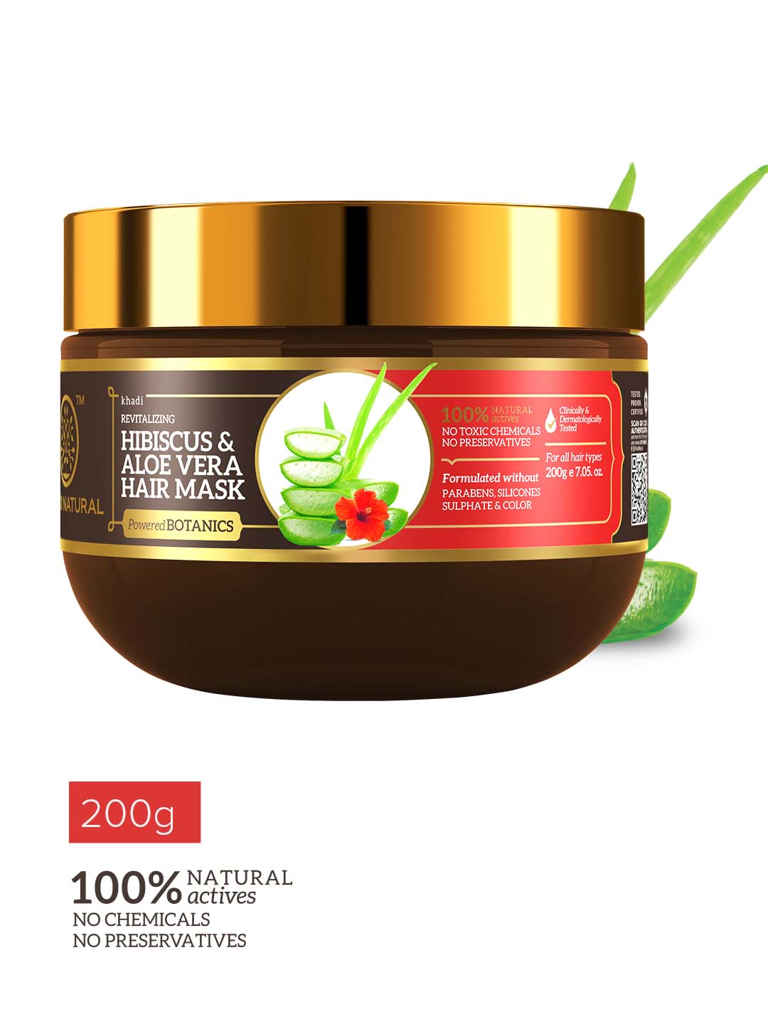 Khadi Natural Hibiscus & Aloe Vera Hair Mask - Parabens, Silicones, Sulphate & Color Free-200 g