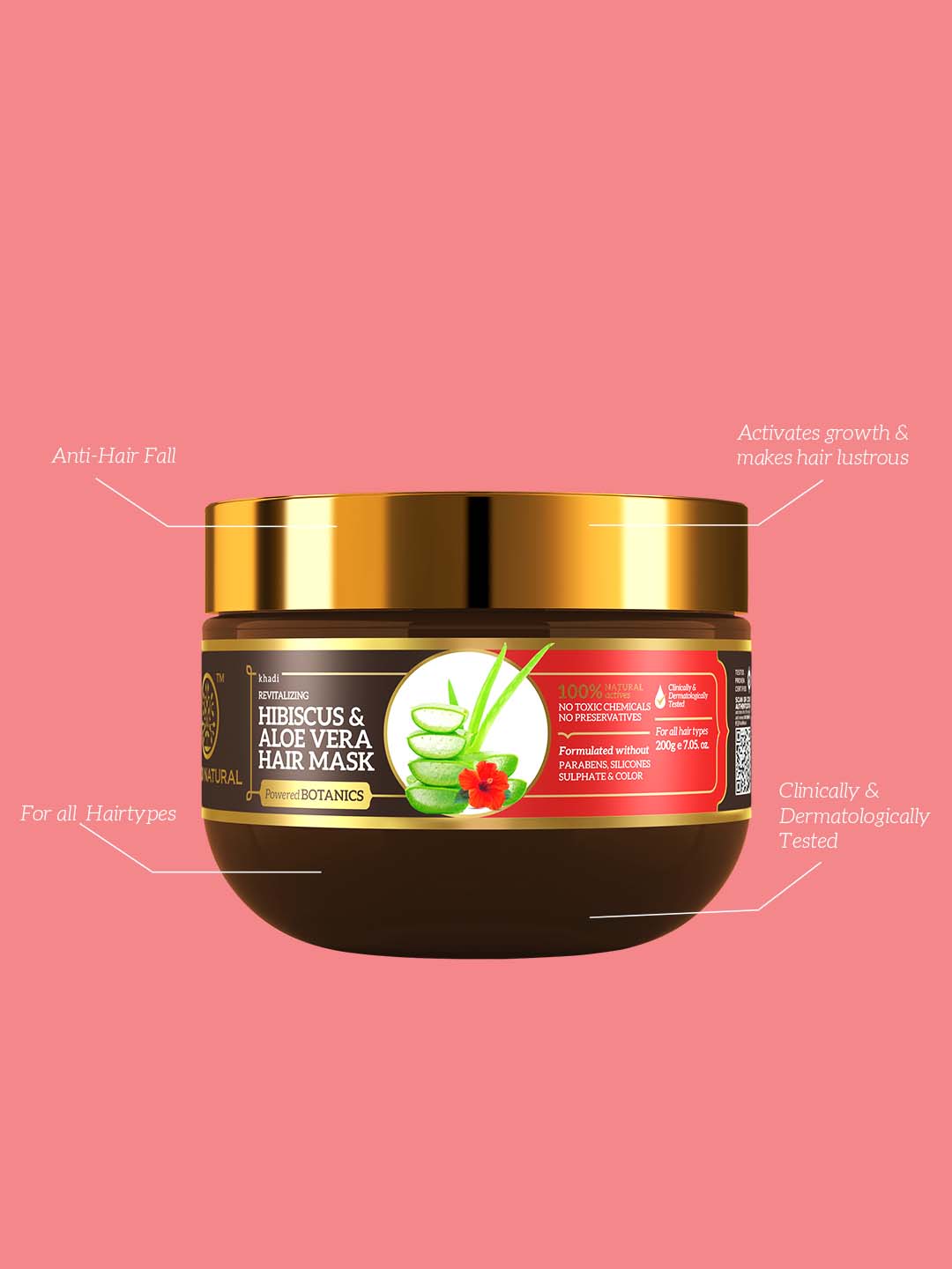 Khadi Natural Hibiscus & Aloe Vera Hair Mask - Parabens, Silicones, Sulphate & Color Free-200 g (Buy 3 Products & Get Rs.300 Off)