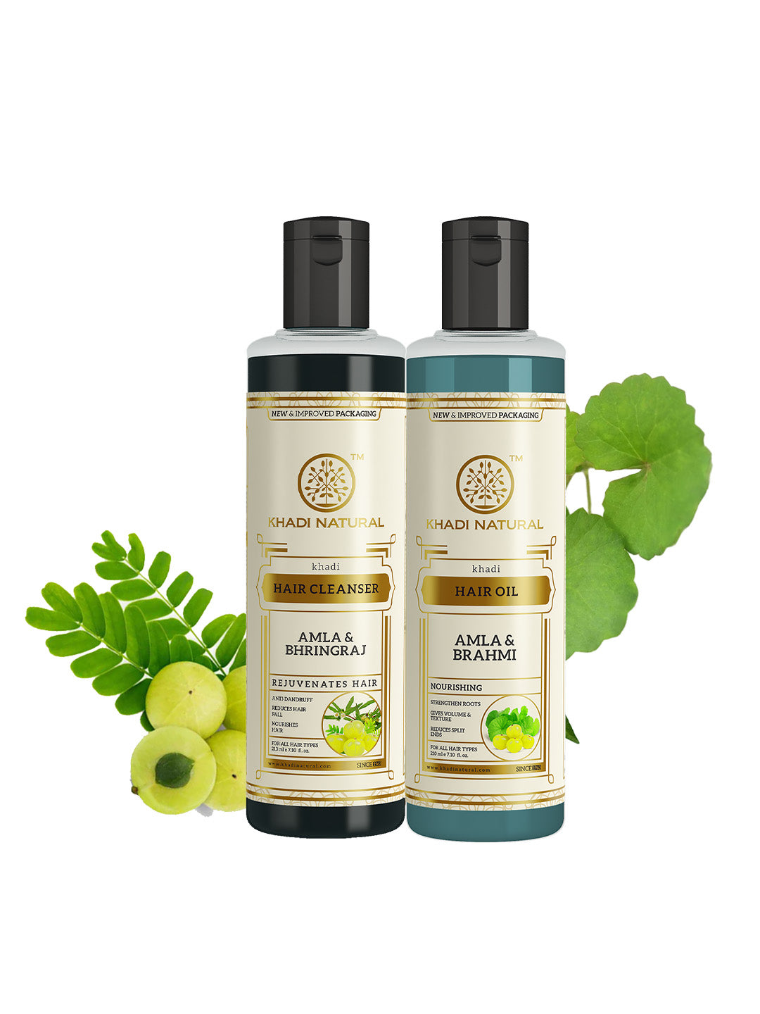 Khadi Natural Amla & Bhringraj Sls & Paraben Free Cleanser + Amla & Brahmi Hair Oil (210 ml Each, Pack of 2)