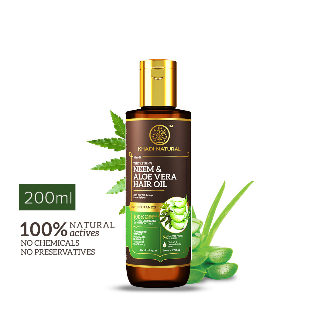 Khadi Natural Neem & Aloe Vera Hair Oil - Mineral Oil, Silicones, Synthetic Fragrance Free-200 ml