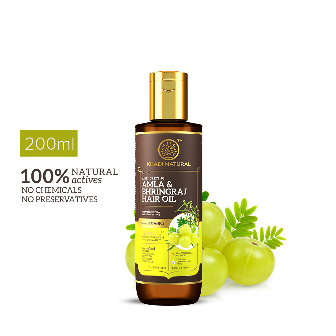 Khadi Natural Amla & Bhringraj Hair Oil - Mineral Oil, Silicones, Synthetic Fragrance Free-200 ml (BUY2GET2)