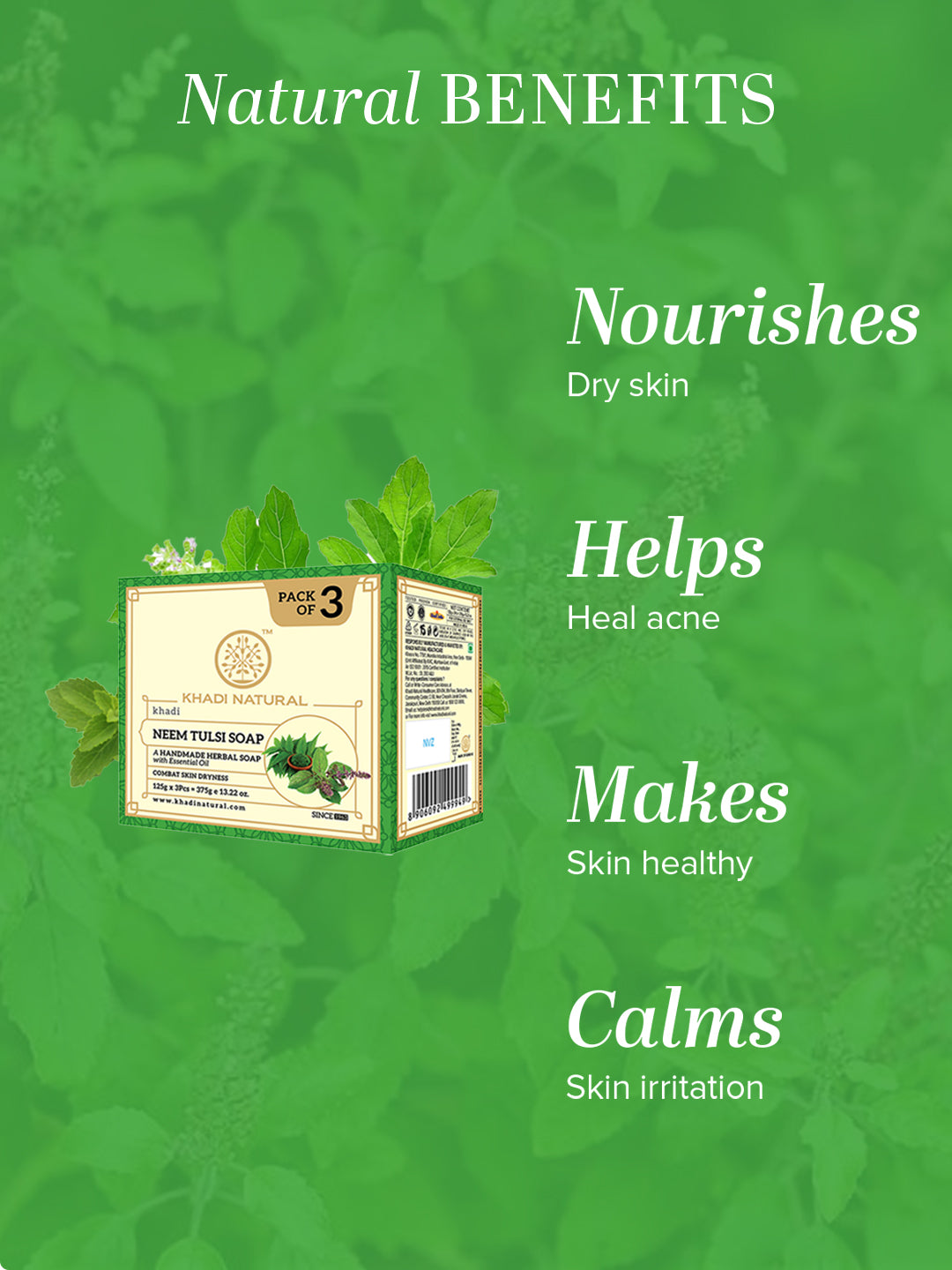 Khadi Natural Herbal Neem Tulsi Soap (Pack Of 3) (Buy 3 Products & Get Rs.300 Off)