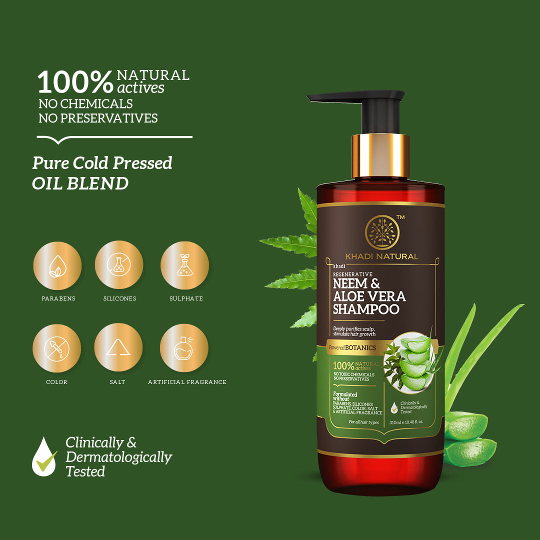 Khadi Natural Neem & Aloe Vera Hair Cleanser - Paraben, Silicones, Sulphate, Color, Salt & Artificial Fragrance Free (BUY2GET2)