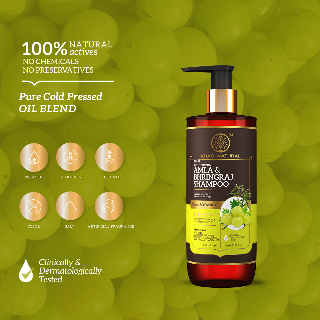 Khadi Natural Amla & Bhringraj Hair Cleanser - Parabens, Silicones, Sulphate, Color, Salt & Artificial Fragrance Free-310 ml