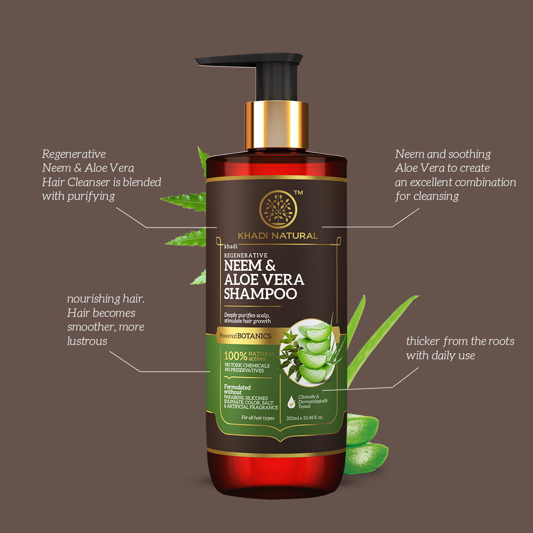 Khadi Natural Neem & Aloe Vera Hair Cleanser - Paraben, Silicones, Sulphate, Color, Salt & Artificial Fragrance Free (BUY2GET2)