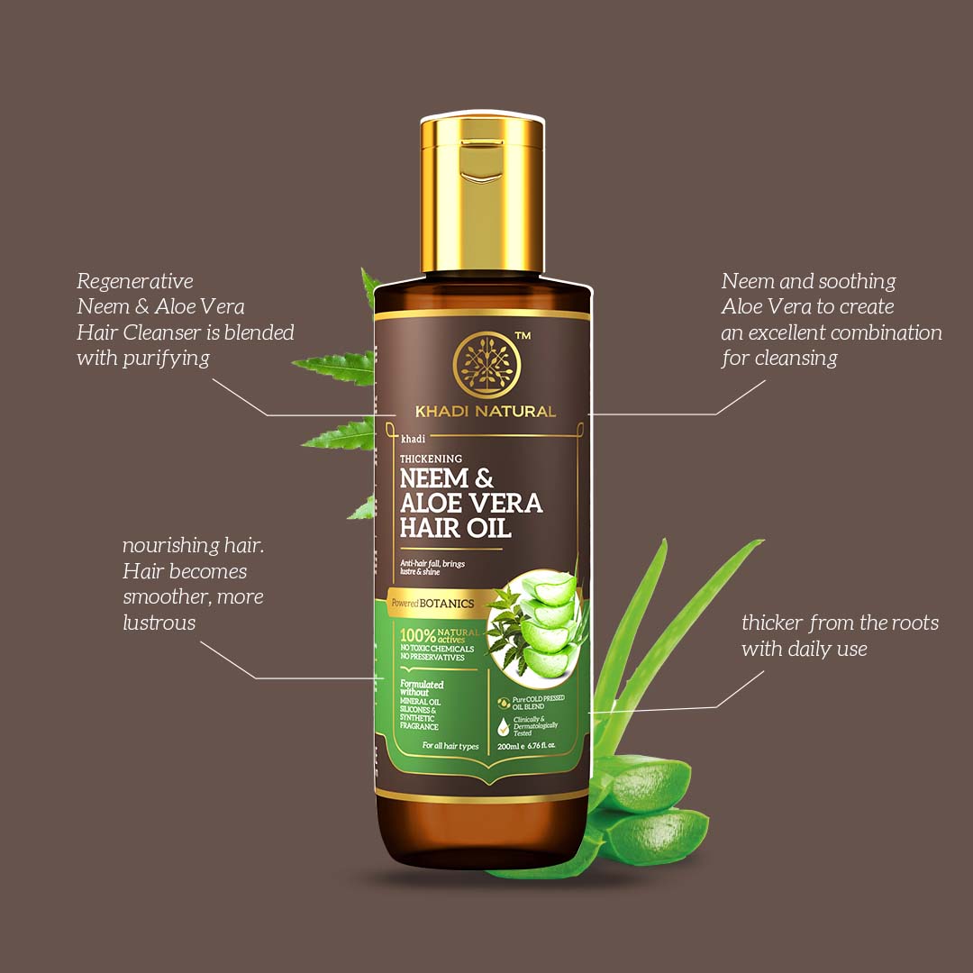 Khadi Natural Neem & Aloe Vera Hair Oil - Mineral Oil, Silicones, Synthetic Fragrance Free-200 ml