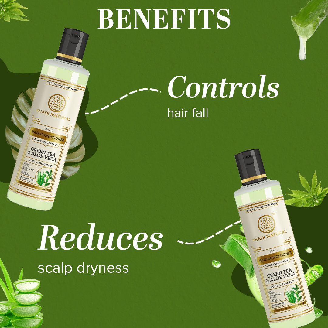 Khadi Natural Herbal Green Tea & Aloevera Hair Conditioner- Sls & Paraben Free-210 ml