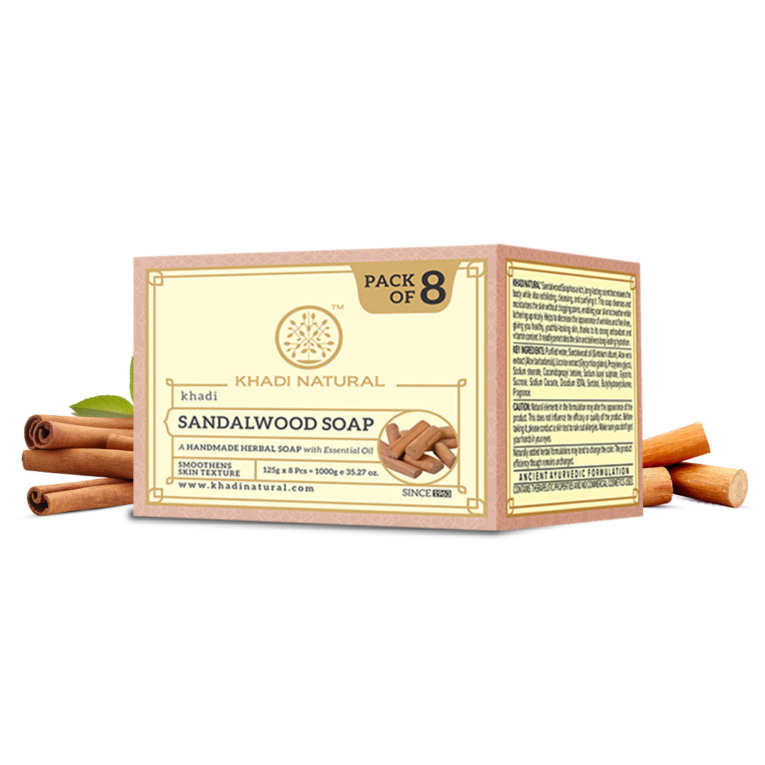 Khadi Natural Sandalwood Soap (Pack of 8) (8 x 125 gm)