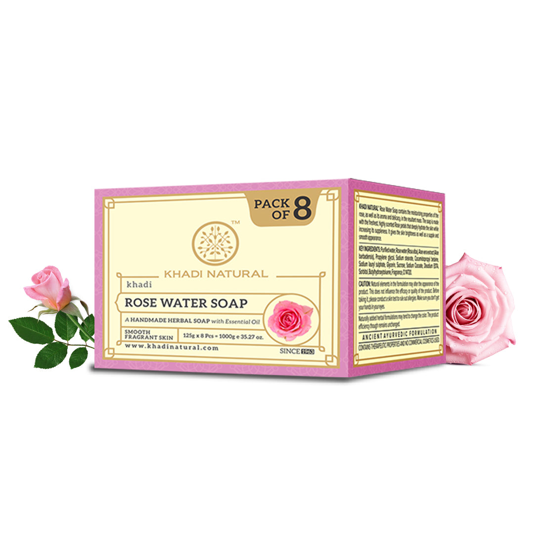 Khadi Natural Rosewater Soap (Pack of 8) (8 x 125 gm)