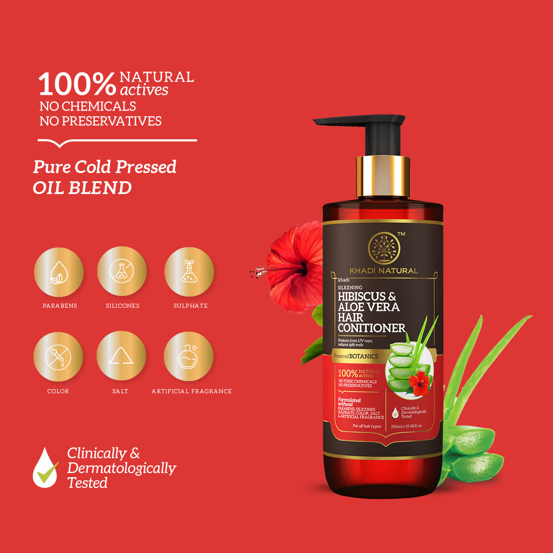 Khadi Natural Hibiscus & Aloe Vera Hair Conditioner - Parabens, Silicones, Sulphate, Color, Salt & Artificial Fragrance Free-310 ml (Buy 3 Products & Get Rs.300 Off)